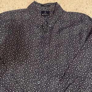 Ben Sherman Men's Long Sleeve Dress Shirt Navy Dots All Over Print Size XL